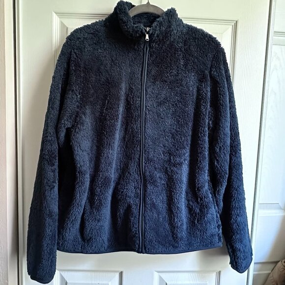 Women's XL Sonoma Zip Up Faux Fur Teddy Sherpa Jacket Navy Midnight Blue - Picture 1 of 8